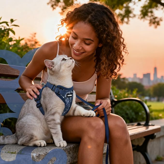 rabbitgoo Cat Harness and Leash Set, Escape Proof Vest, Cosmic Ace | Soft Breathable Mesh, Easy Adjustable Fit, Snap Buckles, Sturdy Clip, Reflective Strips, for Small & Average Cats Walks, Xs