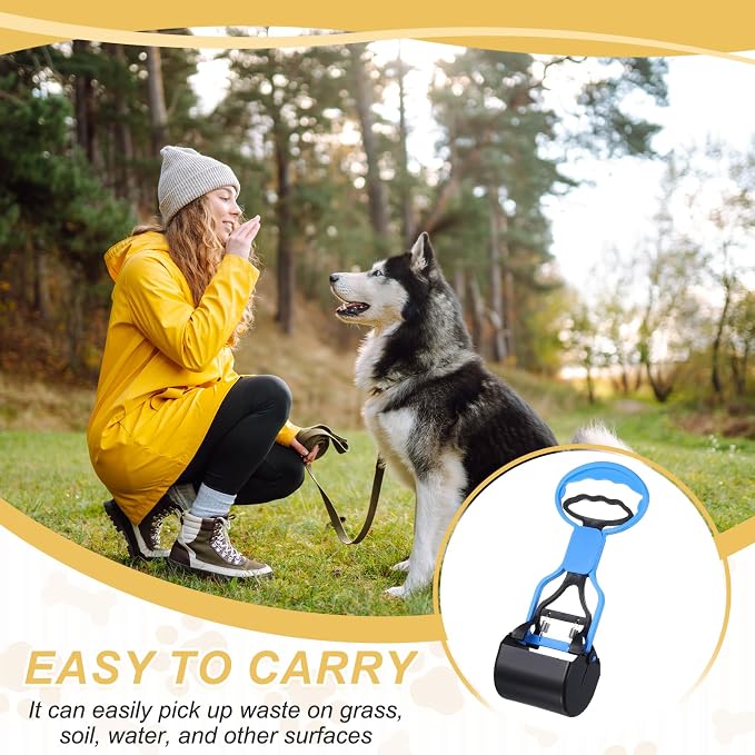 Poop Scooper, 11" Long Handle No Touch Dog Poop Scooper Grabber Non-Breakable Spring Pick Up Tool Shovel, (Blue), Intended for Dogs Waste in Lawns/Grass/Dirt/Gravel