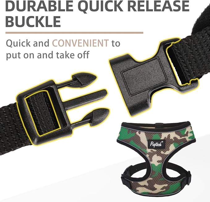PUPTECK Soft Mesh Dog Harness and Leash Set Pet Puppy Cat Comfort Padded Vest No Pull Harnesses, Camouflage, S