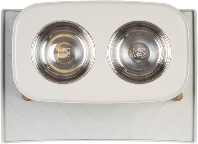 Messy Mutts Elevated Double Dog Feeder, Adjustable Height, Faux Wood | Adjustable-Height Elevated Double Dog Feeder With Two 5 Cup Stainless Bowls, Legs Set To 3, 5, Or 10 Inches