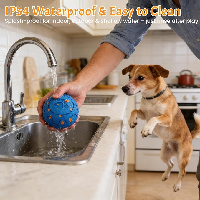 Interactive Dog Ball Toy for Large Dogs - Motion Activated, 3 Play Modes: Auto Bouncing & Rolling, Durable E-TPU Chew Proof, USB-C Rechargeable, IP54 Waterproof