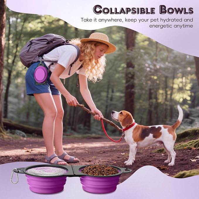 Pawaboo 2-in-1 Collapsible Dog Bowl, 450ml, Purple