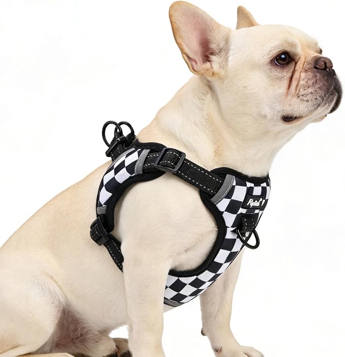 PUPTECK Dog Harness Small Sized Dog, Step in Adjustable Reflective Dog Vest Harness Escape Proof, No Pull Soft Padded Harness Easy Control, Checkered, M