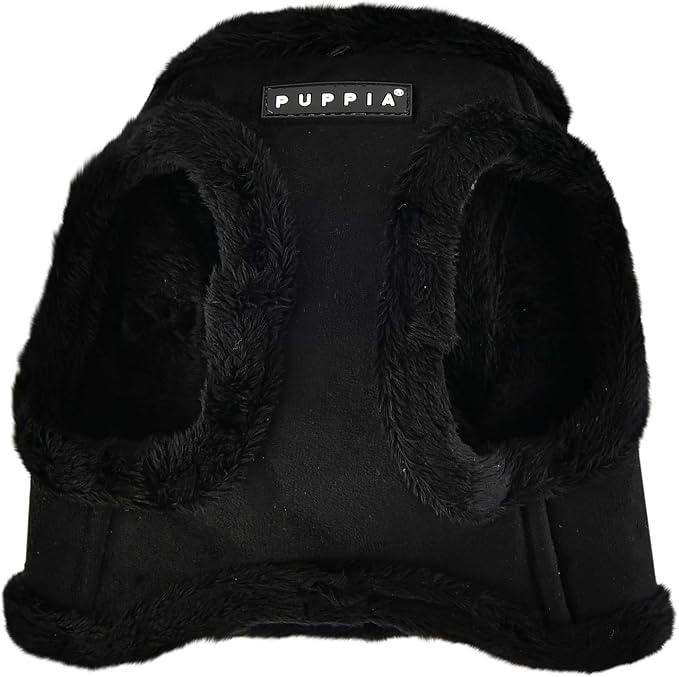 Puppia Terry Vest Dog Harness Step-in Winter Suede Warm No Choke No Pull Training Walking for Small and Medium Dog, Black, X-Large