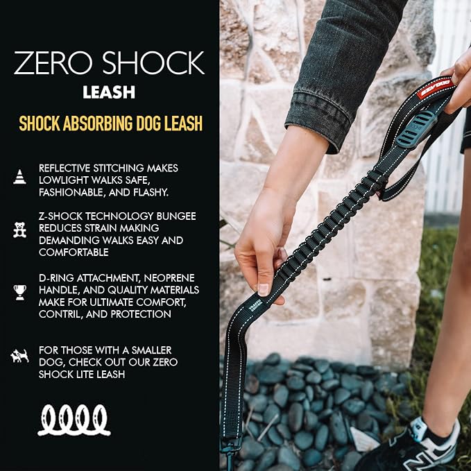 EzyDog Zero Shock - Bungee Dog Leash, Shock Absorbing - 72-Inch, Orange | Padded Neoprene Grip, Traffic Handle, Reflective Stitching, Strong for All Size Pullers, 1" Soft Touch Webbing for Durability