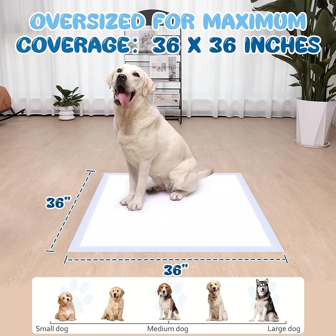 Dog Pee Pads Extra Large 36x36 Inches, 20 Count – Extra Thick 6-Layer Heavy Duty Holds Up to 12 Cups, Quick-Dry Leak-Proof Disposable Potty Training Pads for Dogs Cats (20 Count)