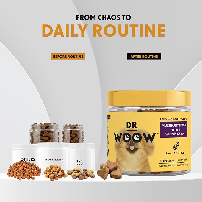 Multivitamin Supplements for Dogs Soft Chews (90 CT) – 11-in-1 Daily Wellness + Immune & Gut Support – Glucosamine + Probiotics – Made in USA