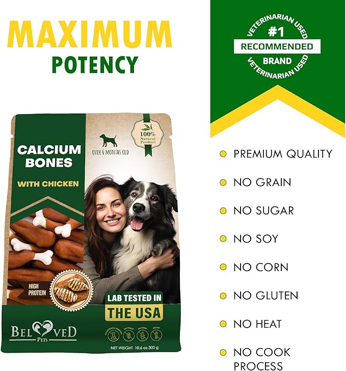 Dog Treats, Calcium Bones Wrapped Chicken & Rawhide Free Chew 10.6 Oz - Pet Healthy Dried Snacks & Grain Free Meat - Bulk Best Chews for Christmas, Training Small & Large Dogs - Made for USA