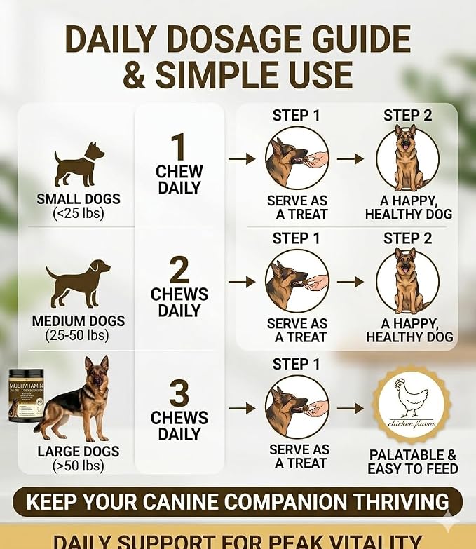 All-in-One Dog Multivitamin Chews 200 Count, Glucosamine Chondroitin Omega 3 Salmon Oil Probiotics, Joint Gut Immune Skin Coat Support, Chicken Flavor