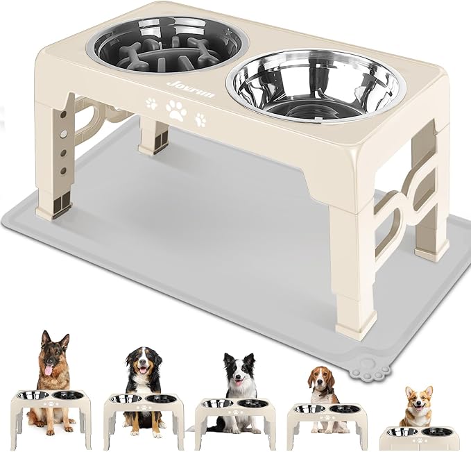 Jovrun Elevated Dog Bowls for Small Medium Large Size Dogs, Non-Slip Dog Feeder with 2 Food Water Bowls, 2-5 Heights Adjustable Raised Bowls Stand
