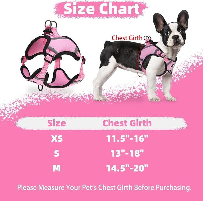 PUPTECK Dog Harness Small Sized Dog, Step in Adjustable Reflective Dog Vest Harness Escape Proof, No Pull Soft Padded Harness Easy Control, Pink, M