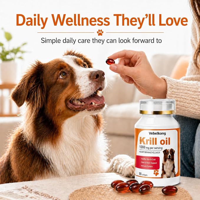 Krill Oil Omega 3 Supplement for Dogs, Allergy & Itch Relief, Skin and Coat Support for Shedding, Softgels for Joint Health with EPA DHA & Astaxanthin, 180 Count