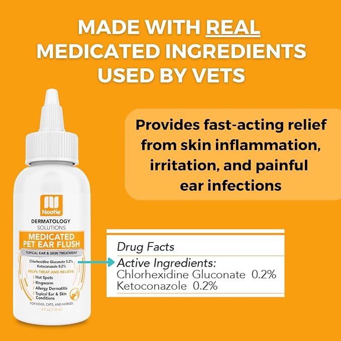Nootie Dermatology Solutions- Ear Flush for Dogs & Cats, 4 oz