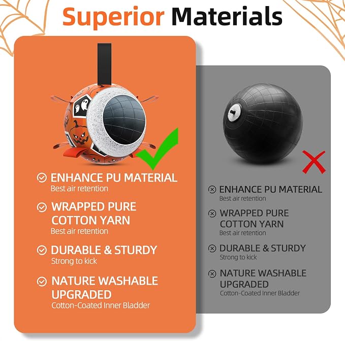 Diman Halloween Dog Toys, 7 Inch Dog Balls, Dog Soccer Ball with Straps | Outdoor Dog Toys, Balls for 30-90 lbs Dogs, Halloween Gifts for Dogs, Dog Toy Balls for Tug of War