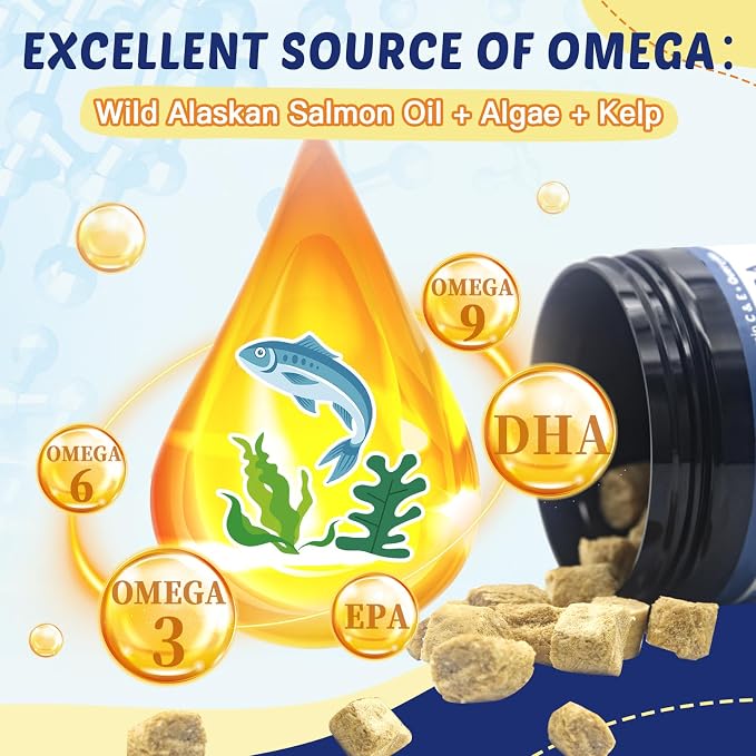 ZEBORA Omega 3 Salmon Oil for Dogs, Healthy Skin & Coat, 120 Chews