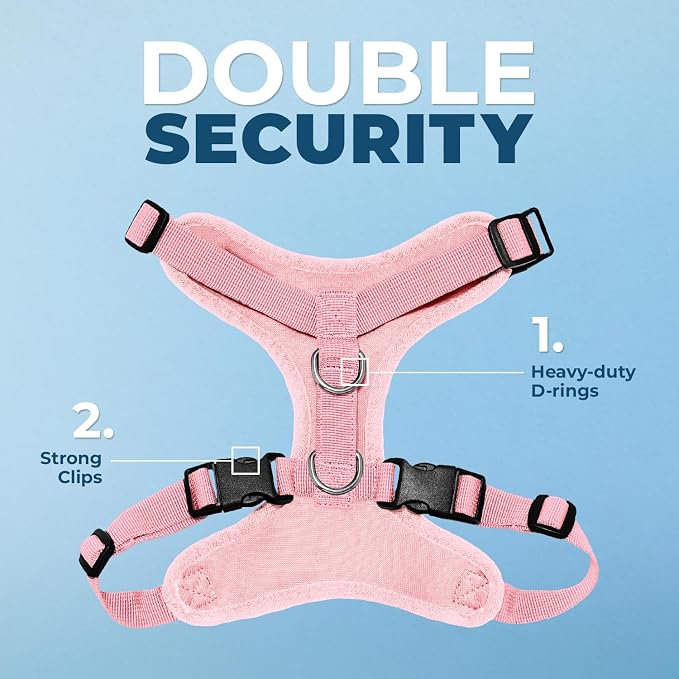 Best Pet Supplies Voyager Step-in Lock Pet Harness w Reflective Pet Leash Combo Set with Neoprene Handle 5ft - Supports Small, Medium and Large Breed Puppies/Cats - Pink, M