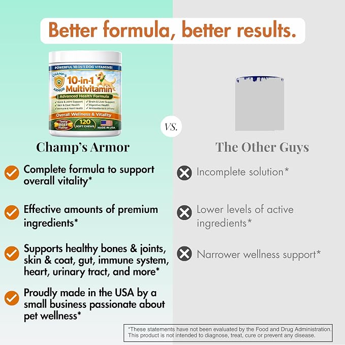 Dog Multivitamin 10-in-1 with Glucosamine - Hip Joint Support, Skin & Coat, Digestive Health, Immune Boost - Salmon Oil, Probiotics, MSM - All Natural Daily Chews for Dogs All Breeds - 120 Count