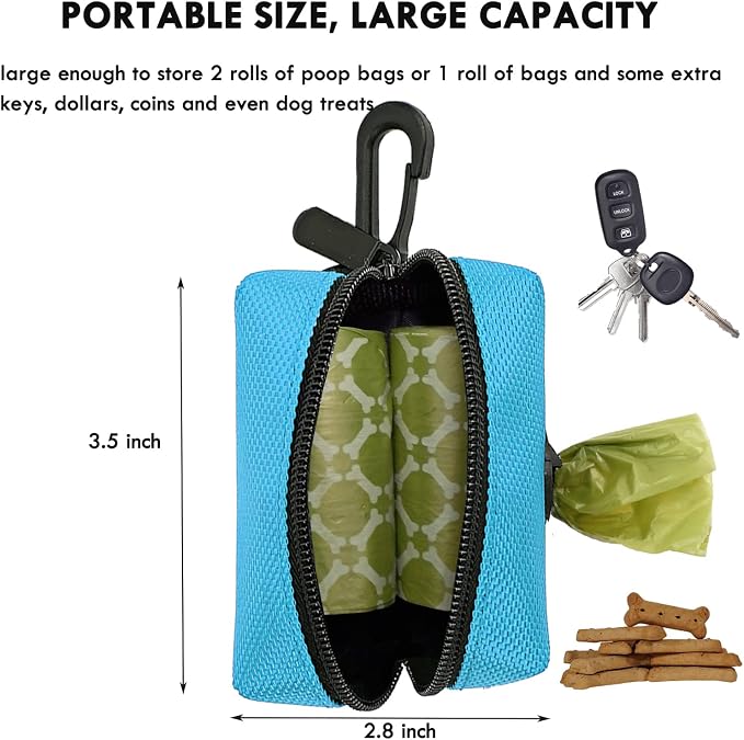 (2 Pack) Dog Poop Bag Holder for Leash Attachment with 80 Bags- Waterproof Dispenser with Carabiner, Hands-Free Design for Car Travel, Park Walk & Camping Trips, Fits All Leashes, Blue