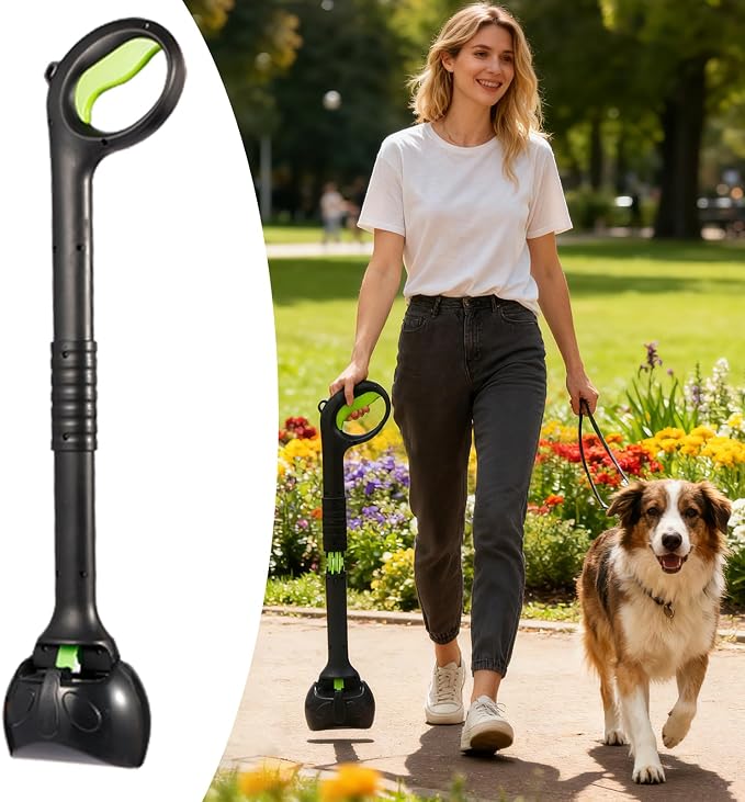 Dog Pooper Scooper - 27.5" Long Handle Pet Poop Scooper for Large, Medium, Small Dogs, Easy Single-Hand Operation, No More Bending, High-Strength Material, Suitable for Grass and Gravel Pick Up