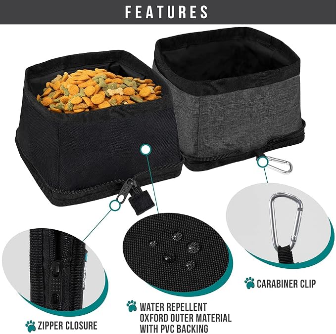 PetAmi Collapsible Dog Bowls, 2 Pack, Travel Set, Black