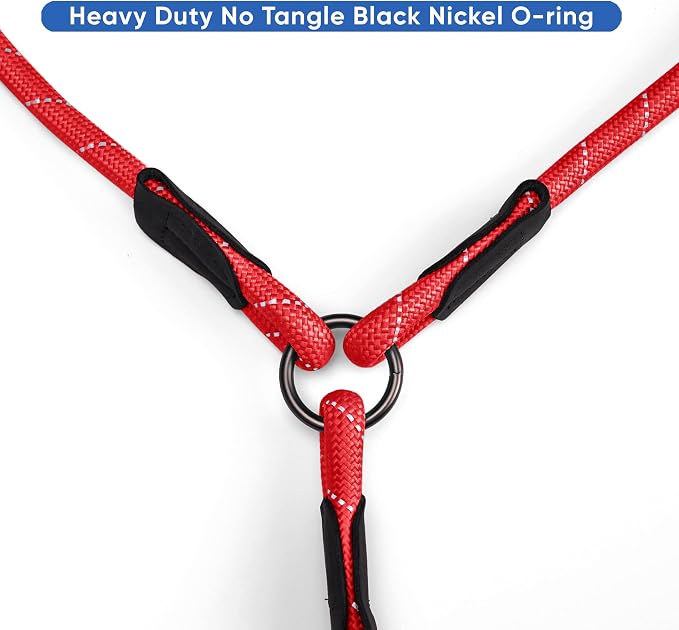 Pawtitas Double Leash for Two Dogs Great for Walking & Training Comfortable Shock Absorbing Reflective Pet Rope Leash for 2 Dogs 6ft - Medium/Large - Red