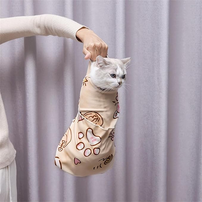 27.5" Large Cat Wrap for Nail Trimming Medicine Ear Cleaning Teeth Brushing | Self-Stick Cat Grooming Wrap,for Cats & Small Dog,Anti-Scratch Anti-Escape Cats Swaddle Burrito Cloth