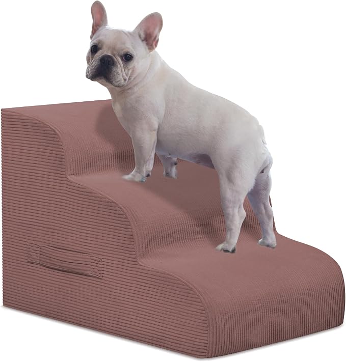 Mesa Lemon Dog Steps for Small Dogs, 3-Step Pet Ramp Stairs for High Beds and Sofa, Non-Slip Pet Stairs for Small Dogs and Cats, Removable and Easy to Clean Cover, Pink