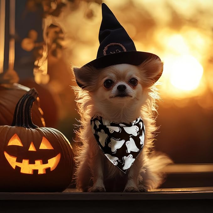 Halloween Dog Bandanas Black Ghost Spooky Costumes for Large Pets, Large, Black