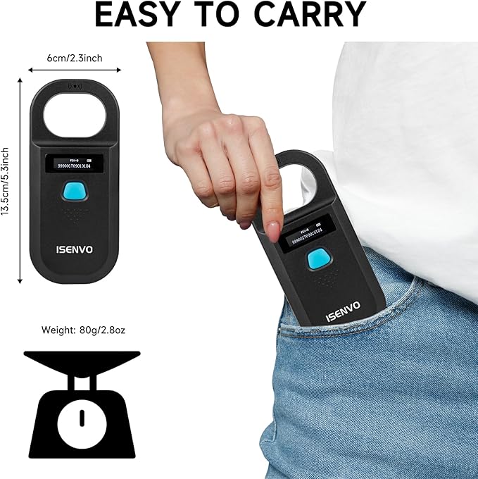 Pet Microchip Scanner, 15 Digit Pet Chip Scanner, Rechargeable(190A) | Support EMID FDX-B (ISO11784/11785) 134.2kHz/125kHz, Portable, Fast Scan, RFID Microchip Scanner for Animal/Pet/Pig/Dog/Cat