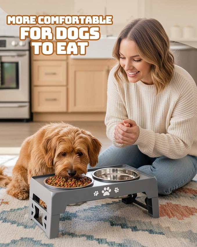 Jovrun Elevated Dog Bowls for Small Medium Large Size Dogs, Non-Slip Dog Feeder with 2 Food Water Bowls, 2-5 Heights Adjustable Raised Bowls Stand
