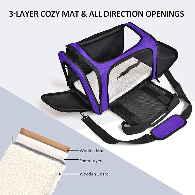 Henkelion Large Cat & Dog Carrier, Up to 25 lbs, Soft Sided Collapsible, Purple