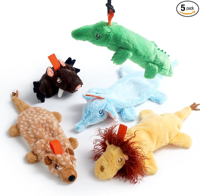 Nocciola Dog Flirt Pole Replacement Toys 5 Pack Squeaky Plush Toys - No Stuffing Crinkle Dog Toy Teaser Wand Refill Pack