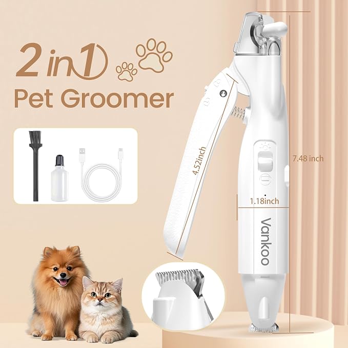 2-in-1 Dog & Cat Nail Clippers & Trimmers, IPX7 Waterproof