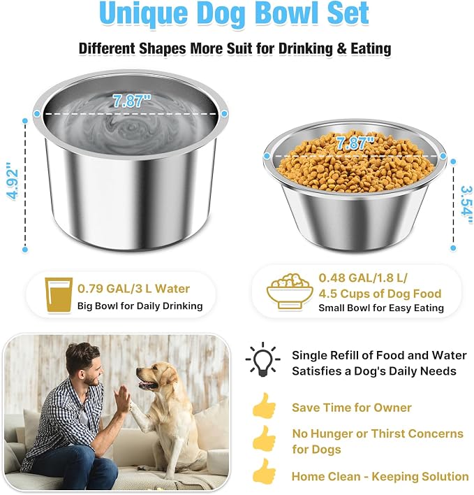 Spill Proof Tilted Elevated Dog Bowls for Large Breed, 15“ Tall Raised Dog Bowl with Stand, Stainless Steel Dog Food Bowl & Water Bowl Set for Indoor & Outdoor Use, Easy Clean Large Dog Bowl Dog Dish