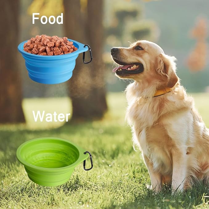 PetBonus Large Collapsible Dog Bowls, 2 Pack, 34oz, Light Blue & Green
