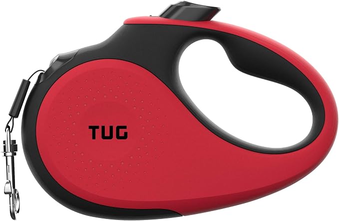 TUG Original Retractable Dog Leash, 16 ft (Small, Red) | 360° Tangle-Free Retraction, 16 ft Tape, Quick Thumb Lock, Anti-Slip Handle, For Dogs Under 35 lbs