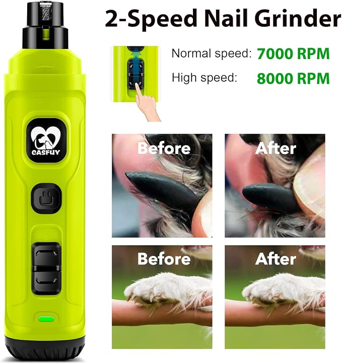 Casfuy New Version 2-Speed Dog Nail Grinder - Green