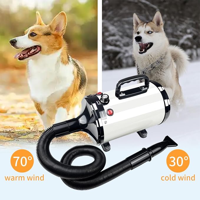Dog Dryer High Velocity Professional Pet Grooming Dryer | Adjustable Temperature and Speed for Pets with 4 Nozzles