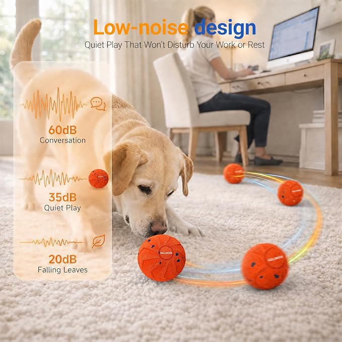 Interactive Dog Ball Toy, Automatic Rolling & Bouncing, 3.2" Orange, E-TPU | Medium & Large Dogs, 2-in-1 Fetch Toy, 3 Play Modes, Chew Resistant, USB Type-C Rechargeable, Waterproof