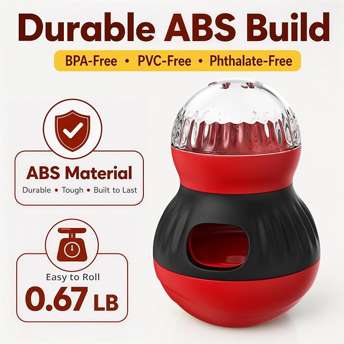 HCY&WLD Dog Interactive Puzzle Toys Adjustable Treat Dispensing Ball (Red) | Sturdy Material, Self-Righting Wobble Base, Indoor Enrichment, Slow Feeder, Smarter Play, Mental Stimulation, Boredom Buster