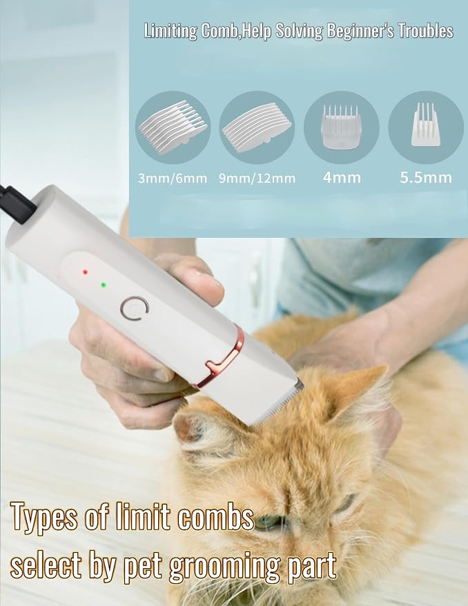 4-in-1 Dog Clippers Grooming Kit, Low Noise Cordless - White