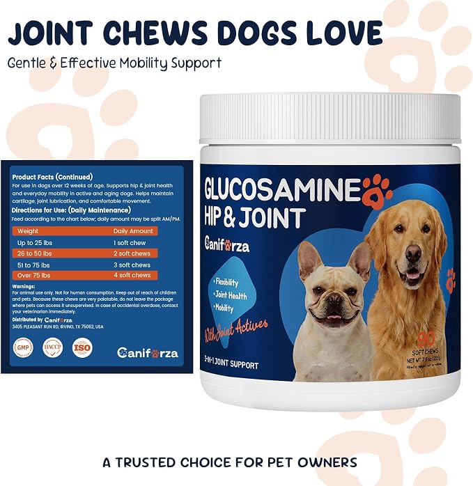 Dog Joint Support Supplement – Glucosamine, Chondroitin & MSM for Hip & Joint Function Support, Flexibility, and Daily Activity – 90 Soft Chews