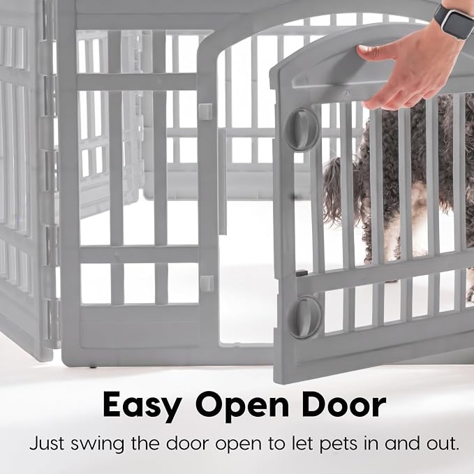 IRIS USA 24" Dog Playpen 6-Panel Pet Exercise Pen with Door Gate 61x61x24 Puppy Play Pen Indoor Outdoor Plastic Heavy Duty Foldable Portable Pet Fence for Small Medium Dogs Puppies Multiple Pets Gray