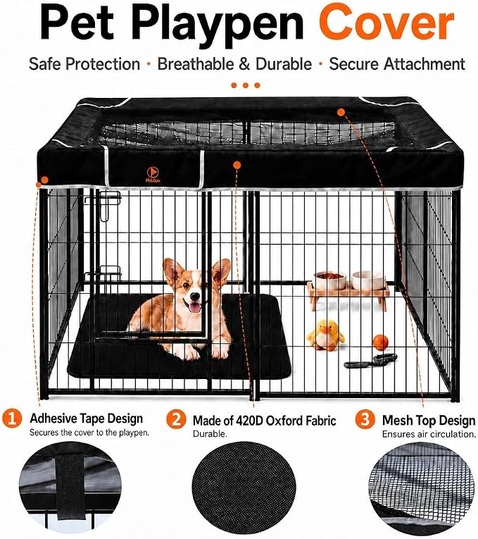 PJYuCien Rectangle Playpen Top Cover- Stabilize The Dog Play Pen, Fits 8 Panels 24" Width Metal Dog Playpen -48"x48" Assembly Size Playpen Cover (Only Cover)
