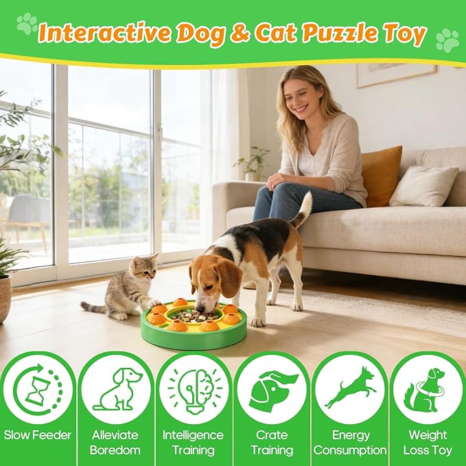 Dog Food Puzzle Toys Interactive Game Toy for IQ Training Enrichment Dog Food Puzzle Slow Feeder for Small, Medium Dogs and All Cats (Green Bowl)