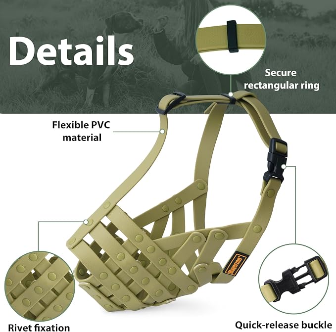 Pitbull Dog Muzzle for Large Medium Dogs Prevent Biting Scavenging | Fits Rottweiler Amstaff Broad-nosed Breed, Sturdy Breathable Basket, Training Walking Use, Allows to Drink | Green, L