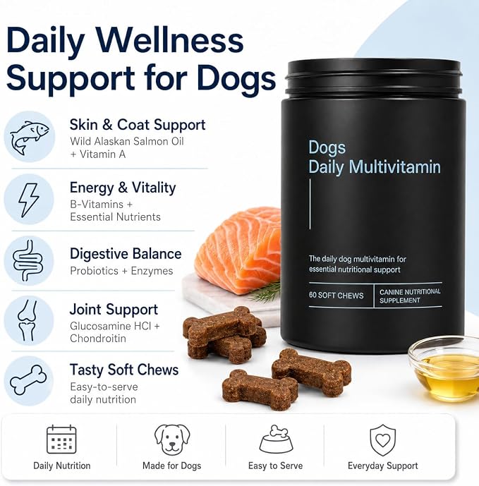 Dog is Daily Multivitamin, Skin & Coat, Hip & Joint, Digestive & Immune Wellness, 60 Chews