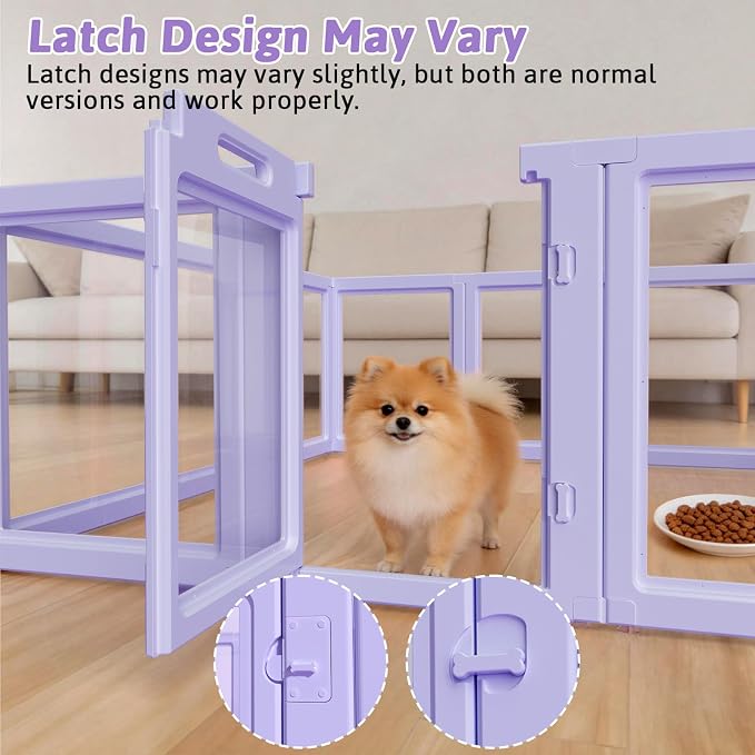 DIY Clear Acrylic Dog Playpen House,Quick Easy Assembly and Disassembly,Strong Floor Suction,Indoor and Outdoor Use,Easy Cleansing Puppy Fence (Purple, 23.6" H, 8PCS)
