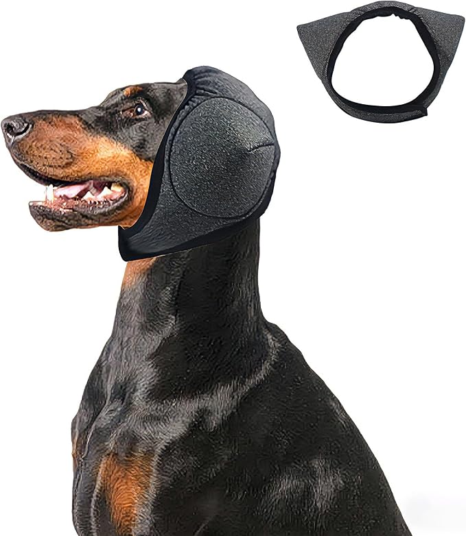 Adhiper Upgrade Dog Ear Muffs Wraps Noise Protection Quiet Ears, Elastic Waterproof Dog Ear Covers for Grooming, Bath, Drying, Swim & Anxiety Relief Reserved Ear Room Design (Gray/Medium)