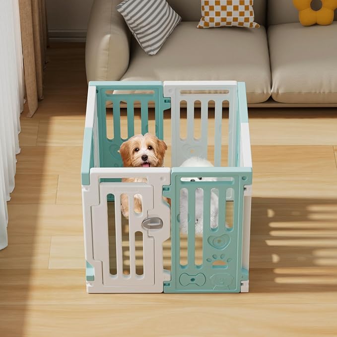 25.5" Dog Playpen 7+1 Panel Plastic Puppy Playpen for Small/Medium Dog Foldable Portable Pet Fence with Door